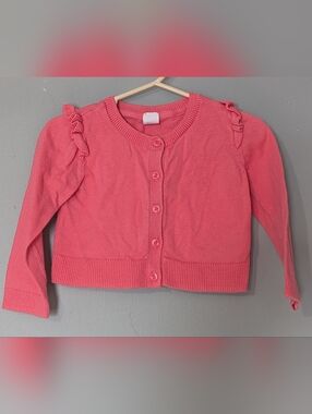 4/$10 ✨ Gap Baby 2T Girls Coral Pink Ruffle-Shoulder Cardigan